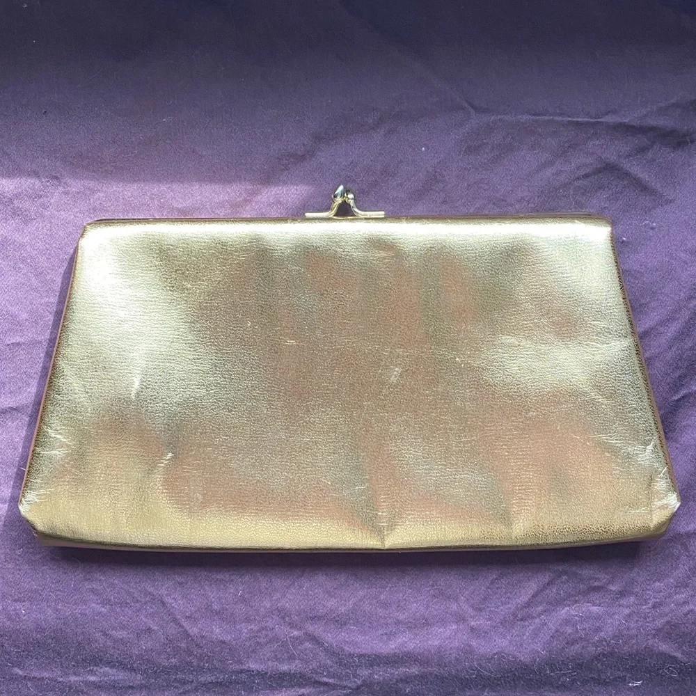 Vtg 60s/70s HL Harry Levine USA Gold Tone Kiss Lock Clutch/Evening Bag